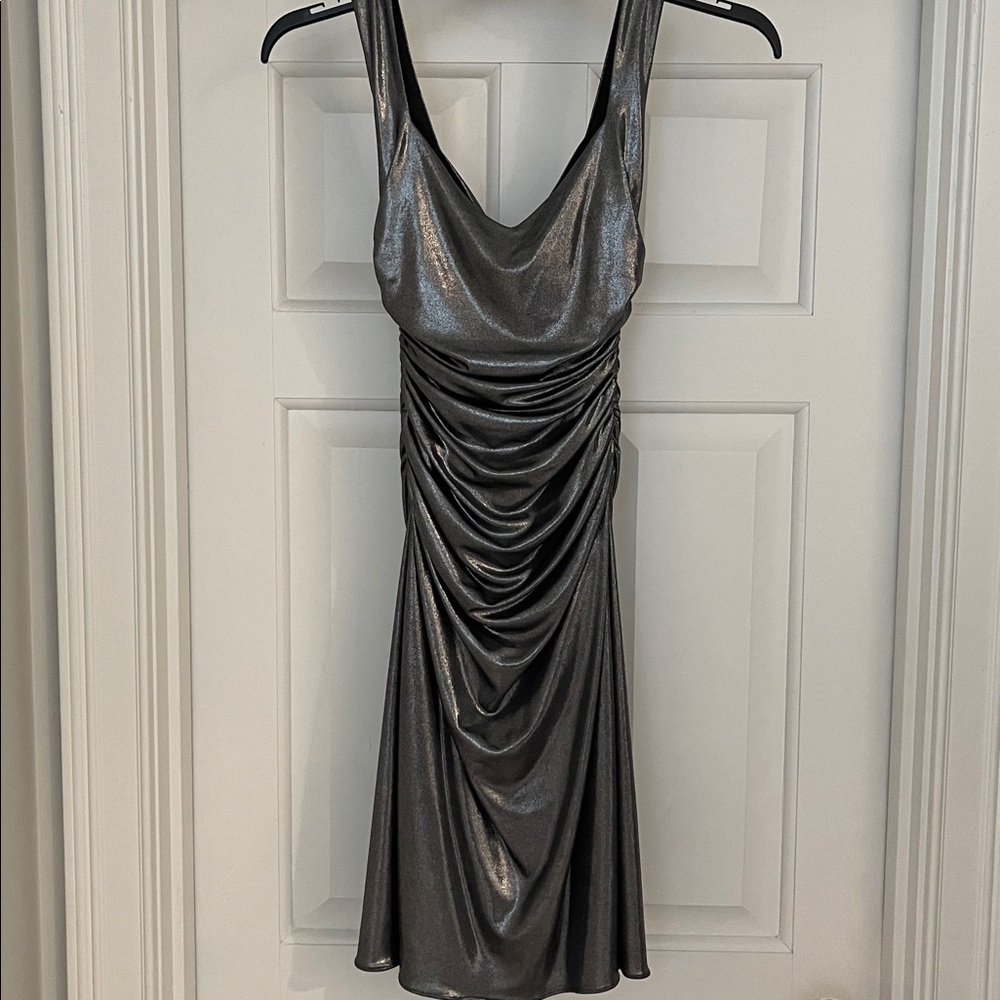Vtg.  NWT.  Laundry by Design Metallic Silver Ruched Design Dress